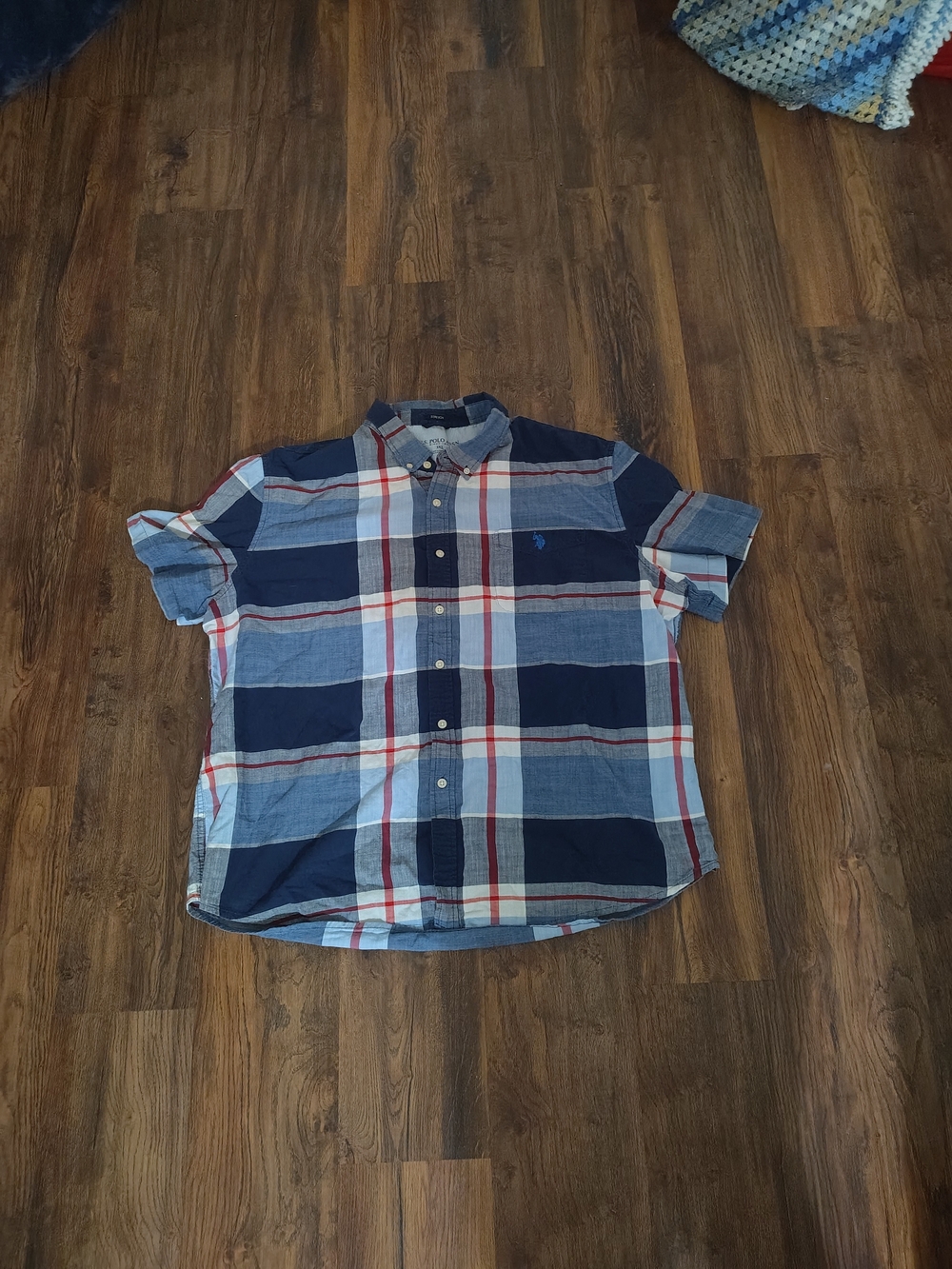 U.S. Polo Assn. Navy and Light Blue Plaid Short-Sleeve Button-Down Shirt